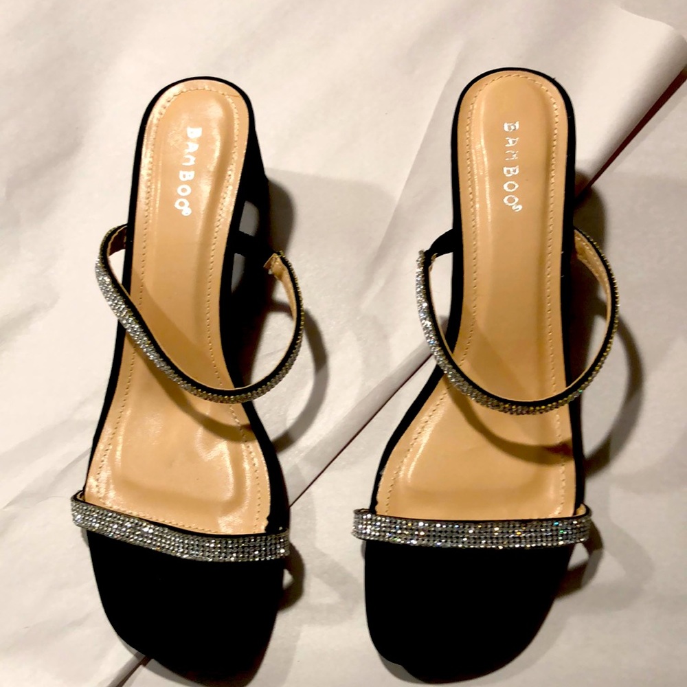 Bamboo Open Toe Jeweled Double Band Slide on Heeled Dress Sandals Sz 11M